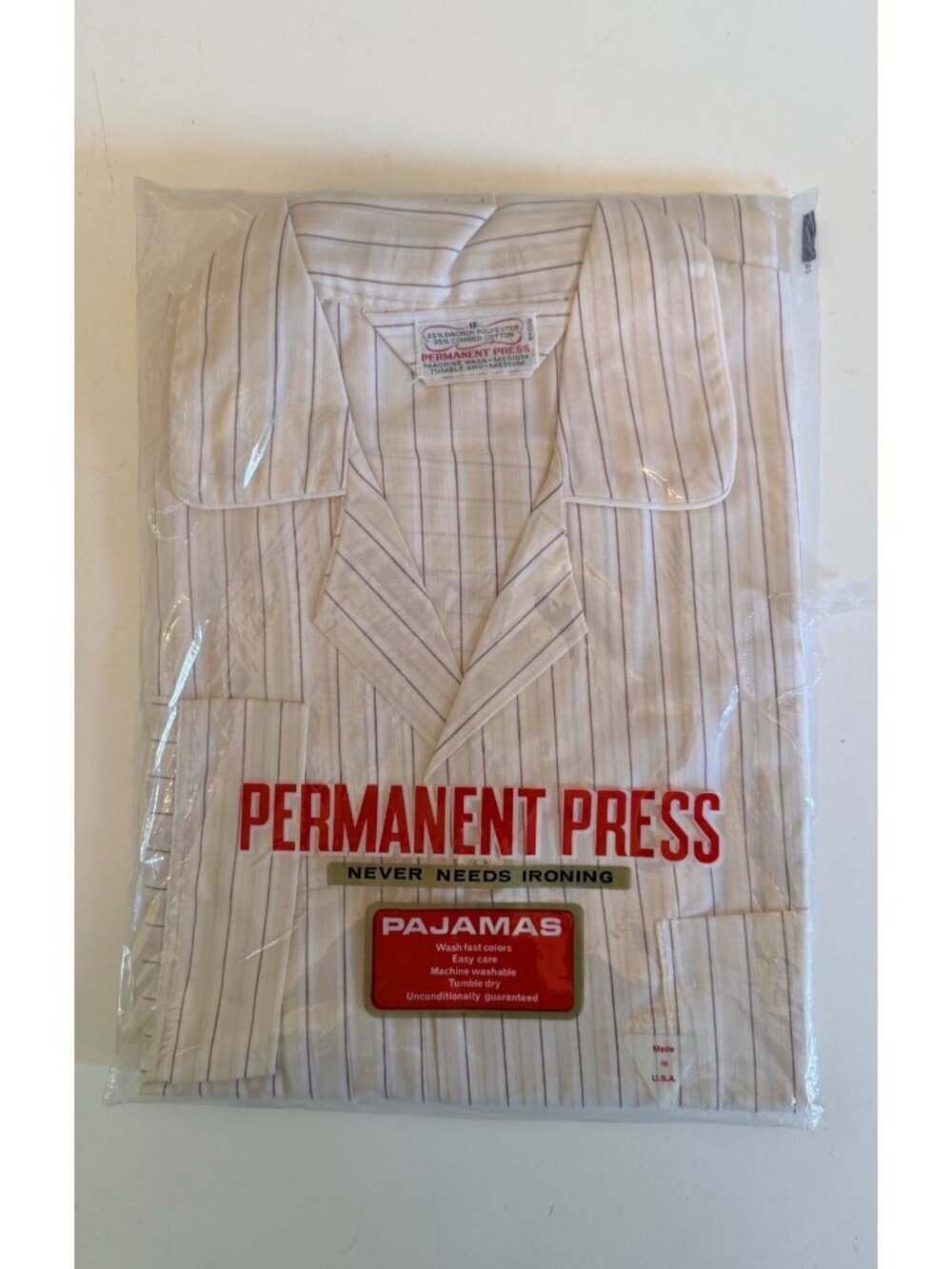 Vintage New Old Stock Mens Pajamas Size B Medium Striped Made in USA Long Pants